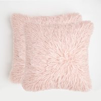 OHS Faux Mongolian Fur Cushion Covers, Blush - 45 x 45cm