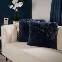 OHS 2 Pack Faux Mongolian Fur Cushion Covers, Navy - 55 x 55cm