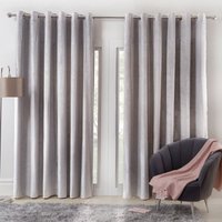 OHS Capri Supersoft Velvet Lined Eyelet Curtains, Silver Grey - 66 x 54""