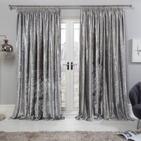 OHS Crushed Velvet Pencil Pleat Curtains, Silver - 66 x 54