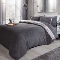 OHS Teddy Diamante Duvet Cover Set, Charcoal Grey - Single