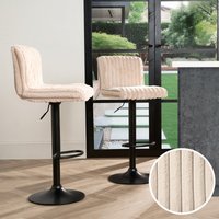 OHS Set of 2 Adjustable Faux Fur Ribbed Bar Stools - Beige