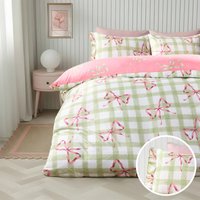 Online Home Shop Enjoy 11% Discount on OHS Gingham Bow Print Duvet Cover Pillowcase Set Double