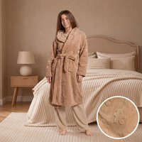 OHS Tufted Gingerbread Man Teddy Fleece Dressing Gown - Beige
