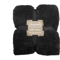 OHS Teddy Fleece Throw Over Blanket, Black - 200 x 200cm
