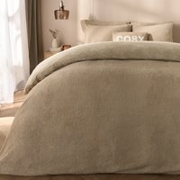 OHS Teddy Fleece Duvet Cover Set, Stone - Single