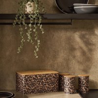 OHS Leopard Print Bread Bin and Canister Set - Brown