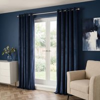 OHS Thermal Velvet Eyelet Curtains, Navy - 90 x 90in