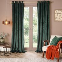 OHS Thermal Velvet Eyelet Curtains, Green - 66 x 90in