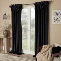 OHS Bow Velvet Eyelet Curtains , Black - 66 x 72in