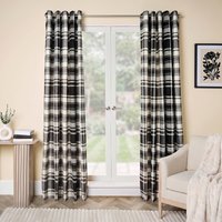 OHS Woven Check Eyelet Curtains, Monochrome - 66 x 90in