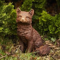 Cast Iron Sitting Fox Statue - Rust Original Organics
