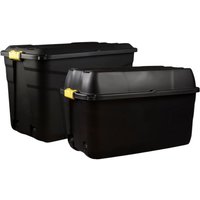 Set of 2 Heavy Duty Plastic Storage Boxes with Wheels – 190L and 175L Black Strata