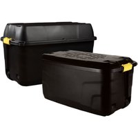 Set of Heavy Duty Plastic Storage Boxes with Wheels – 145L and 175L, Black Strata