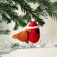 Festive Robin Felt Hanging Decoration Red 75% Wool, 20% Polyester, 5% Jute Sass & Belle