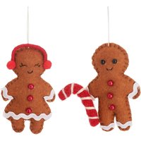 Set of 2 - Gingerbread Couple Hanging Decoration Brown 80% Polyester, 15% Wool, 5% ABS Sass & Belle