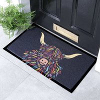 Recycled PVC Highland Cow Colour Indoor & Outdoor Doormat – 70x40cm Black Artsy Mats