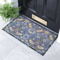 Recycled PVC Blue Floral William Morris Strawberry Thief Pattern Doormat – 70x40cm Artsy Mats
