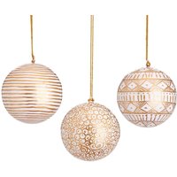 Set of 3 White & Gold Papier Mache Baubles Paper Pulp & Recycled Paper Sass & Belle