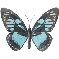 Large Metal Butterfly Black and Light Blue Garden Ornament