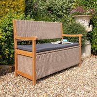 Alderley Rattan Storage Bench with Seat Pad Hardwood Timber and Rattan Panels Rowlinson