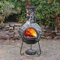 Derwyn Green Tree Green on Charcoal Mexican Chimenea Grey Clay Gardeco