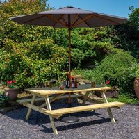 Rowlinson 6ft Hardwood Picnic Table with Grey Parasol and Base FSC Approved Timber