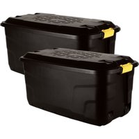 145L Heavy Duty Plastic Black Storage Trunk with Wheels – Set of 2 Strata