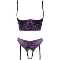 Hebe plus Straps-Slip ouvert aus Stretch-Satin in edlem Lila mit schwarzen Details