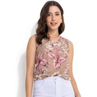 Regata Curta Floral Bege sem Mangas