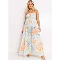 Vestido Cropped Floral Sofia Barrado Azul