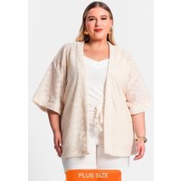 Kimono Plus Size em Tricot Bege