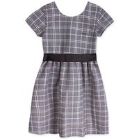 Vestido Xadrez Manga Curta Infantil Cinza