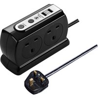 4 Socket 2M H05Vv-F 3G1 25 Switched Compact Surge Extension Lead + Usb (2 Port 3.1A) Gloss Black - Mp (Uk) SRGDSU42PB-MP