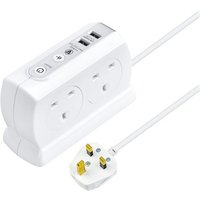 4 Socket 2M H05Vv-F 3G1 25 Switched Compact Surge Extension Lead + Usb (2 Port 3.1A) Gloss White - Mp (Uk) SRGDSU42PW-MP