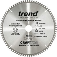 Trend Craft Saw Blade Crosscut 260Mm X 80 Teeth X 30Mm Pk 1 CSB/CC26080
