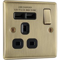 Nexus Metal Antique Brass Single Switched 13A Power Socket With Usb Charging - 2X Usb Sockets (2.1A) NAB21U2B-01