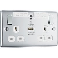 Nexus Metal Polished Chrome Double Switched 13A Power Socket With Wifi Extender + Usb Charging - 1X Usb Socket (2.1A) NPC22UWRW-01
