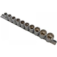 BlueSpot 10 Piece 1/2" Drive Bi Hex Socket Set on Rail Metric