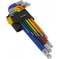 Sealey 9 Piece Colour Coded Long Ball End Hex Key Set Imperial