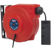 Sealey 2 Socket Wall Mount Cable Extension Reel 240v