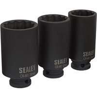 Sealey 3 Piece 1/2" Drive Bi Hexagon Hub Nut Impact Socket Set