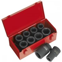 Sealey 10 Piece 1" Drive Deep Hexagon Impact Socket Set Metric and Imperial