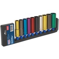 Sealey 10 Piece 1/2" Drive Coloured Deep Hex WallDrive Socket Set Metric