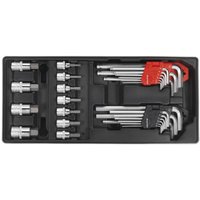 Sealey 29 Piece Hexagon Allen Key and Socket Bit Set in Module Tray