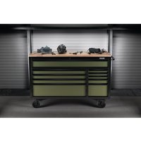 Bunker® 10 Drawer Workbench Roller Tool Cabinet 56in Green 27221
