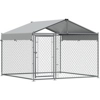 Dellonda Galvanized Steel Dog Kennel With Roof Cover & Chain Link Fencing