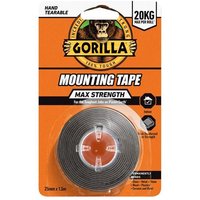 Gorilla Glue 114791 Max Strength Indoor Mounting Tape 25Mm X 1.5M Black