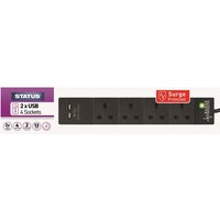 Status® S4W2MACUSB1PKB6 Extension Lead 240V 4-Gang + 2 Usb 13A 2M Black