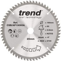 Trend Aluminium/Plastic Circular Saw Blade 190Mm X 20Mm X 60T CSB/AP19060A